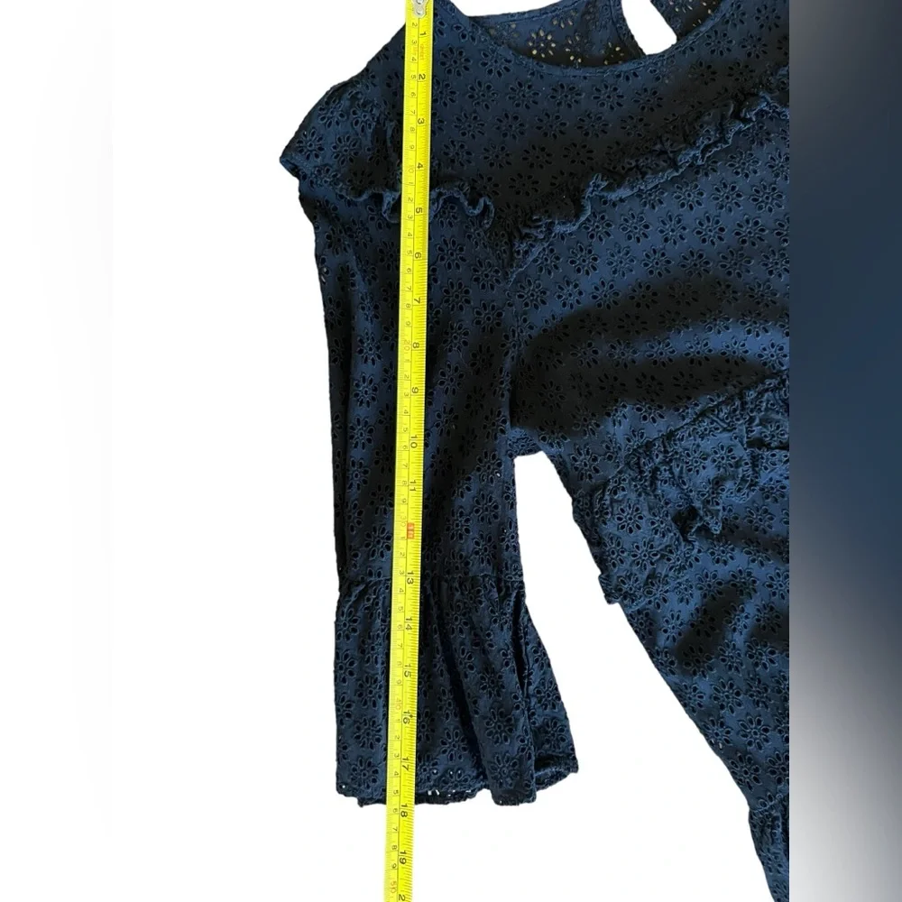 MADEWELL | Black‎ Eyelet Waterlily Ruffle Round Neck Tiered Mini Dress Size 6